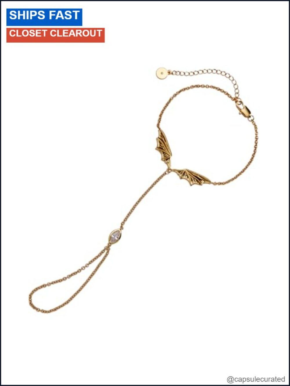 Hand Chain Bracelet Brass Shiny Gold Nickel-Free Link
